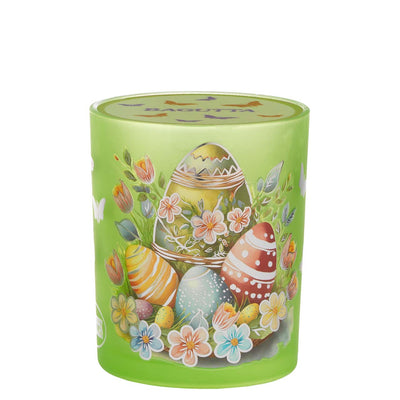 Bagutta Candela Pasquale in Bicchiere Decorato Coniglio Verde con Tealight 7,5x10,5 cm