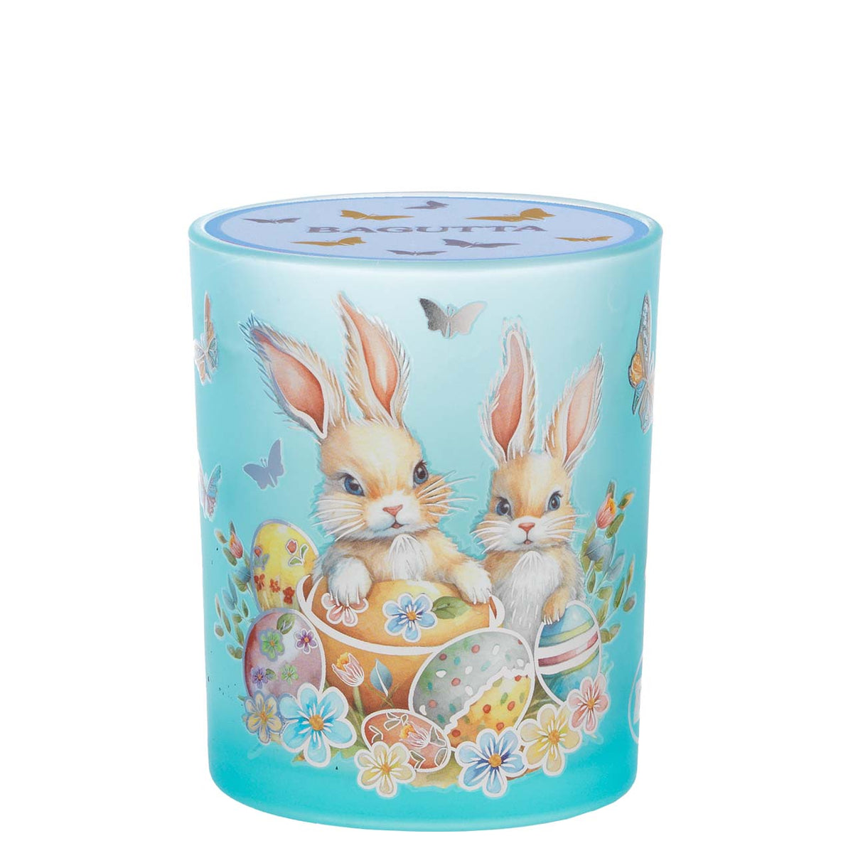Bagutta Candela Pasquale in Bicchiere Decorato Uova Azzurro con Tealight 7,5x10,5 cm