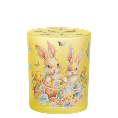 Bagutta Candela Pasquale in Bicchiere Decorato Uova Giallo con Tealight 7,5x10,5 cm