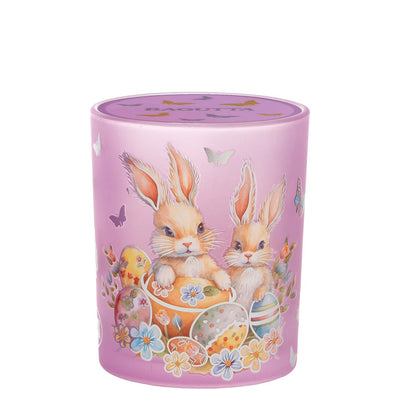 Bagutta Candela Pasquale in Bicchiere Decorato Uova Lilla con Tealight 7,5x10,5 cm