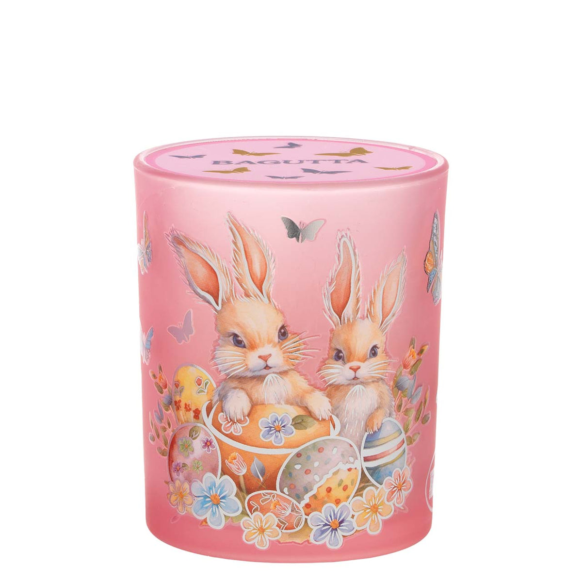 Bagutta Candela Pasquale in Bicchiere Decorato Uova Rosa con Tealight 7,5x10,5 cm