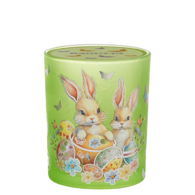 Bagutta Candela Pasquale in Bicchiere Decorato Uova Verde con Tealight 7,5x10,5 cm