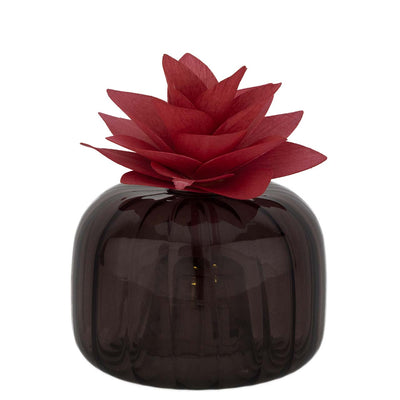 Bagutta Profumatore per Ambienti LED Vetro Fumé con Fiore Rosso 8,5x6 cm Fragranza Inclusa