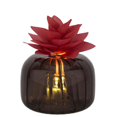Bagutta Profumatore per Ambienti LED Vetro Fumé con Fiore Rosso 8,5x6 cm Fragranza Inclusa