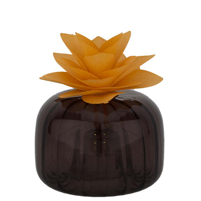 Bagutta Profumatore per Ambienti LED Vetro Fumé con Fiore Arancione 8,5x6 cm Fragranza Inclusa
