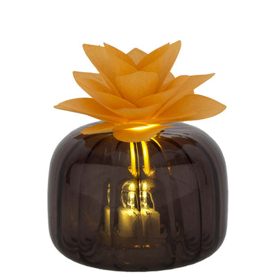 Bagutta Profumatore per Ambienti LED Vetro Fumé con Fiore Arancione 8,5x6 cm Fragranza Inclusa