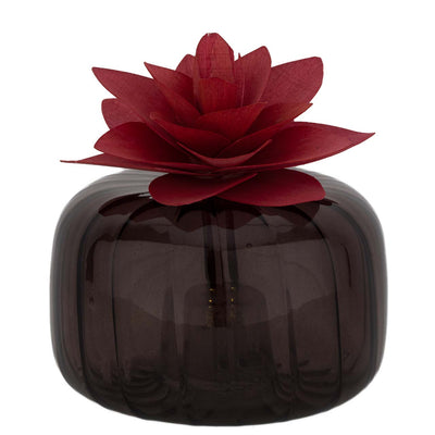 Bagutta Profumatore per Ambienti LED Vetro Fumé con Fiore Rosso 11x7 cm Fragranza Inclusa