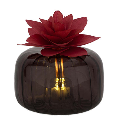 Bagutta Profumatore per Ambienti LED Vetro Fumé con Fiore Rosso 11x7 cm Fragranza Inclusa
