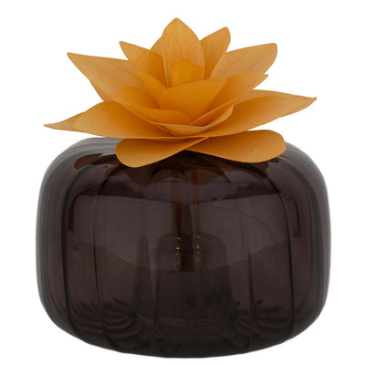 Bagutta Profumatore per Ambienti LED Vetro Fumé con Fiore Arancione 11x7 cm Fragranza Inclusa