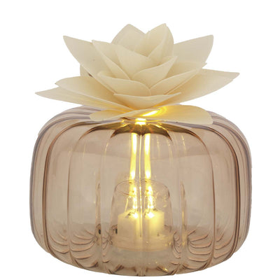 Bagutta Profumatore per Ambienti LED Vetro Trasparente con Fiore Avorio 11x7 cm Fragranza Inclusa