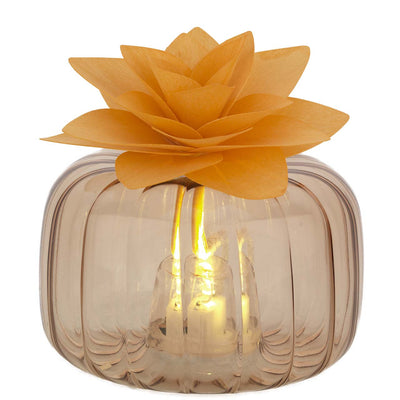 Bagutta Profumatore per Ambienti LED Vetro Trasparente con Fiore Arancione 11x7 cm Fragranza Inclusa