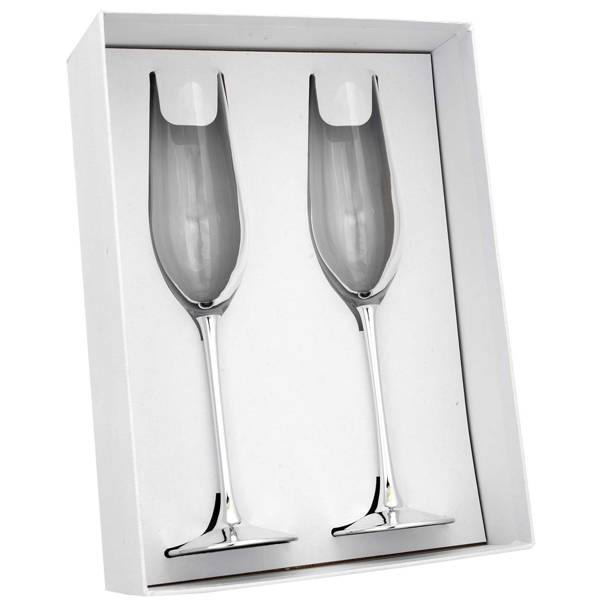 Bagutta Set 2 Calici Flûte Champagne in Vetro con Stelo Argentato 26 cm