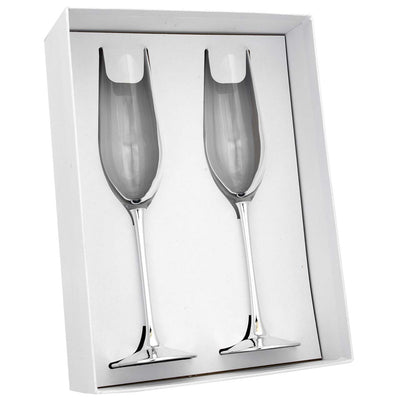 Bagutta Set 2 Calici Flûte Champagne in Vetro con Stelo Argentato 26 cm
