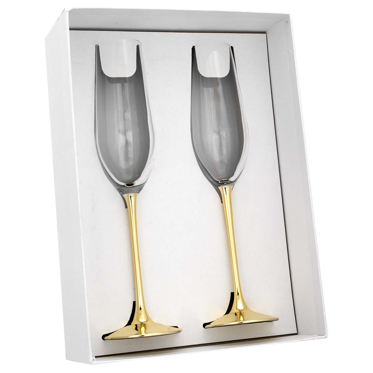 Bagutta Set 2 Calici Flûte Champagne in Vetro con Stelo Dorato 26 cm