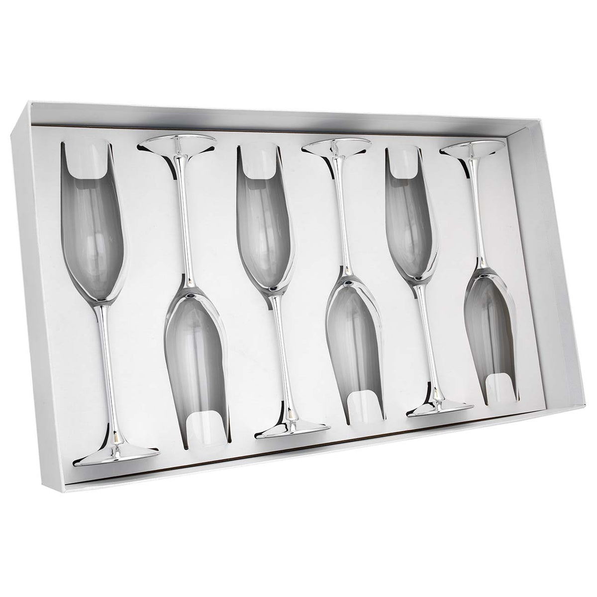 Bagutta Set 6 Calici Flûte Champagne in Vetro con Stelo Argentato 26 cm