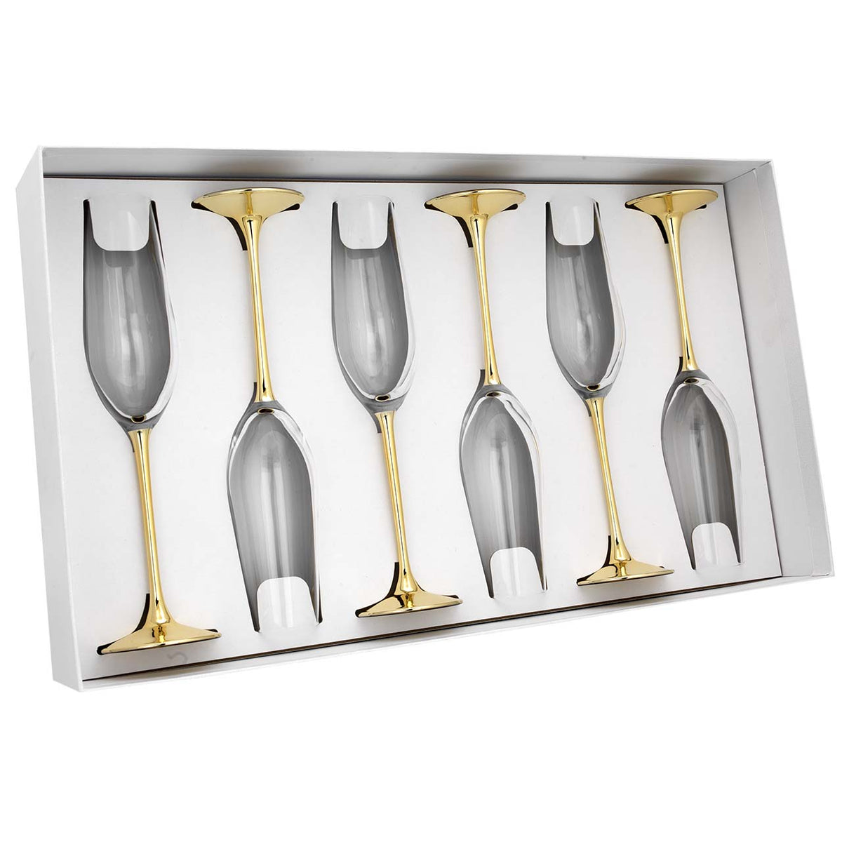 Bagutta Set 6 Calici Flûte Champagne in Vetro con Stelo Dorato 26 cm