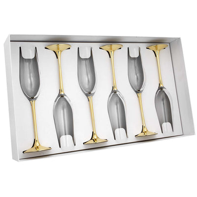 Bagutta Set 6 Calici Flûte Champagne in Vetro con Stelo Dorato 26 cm