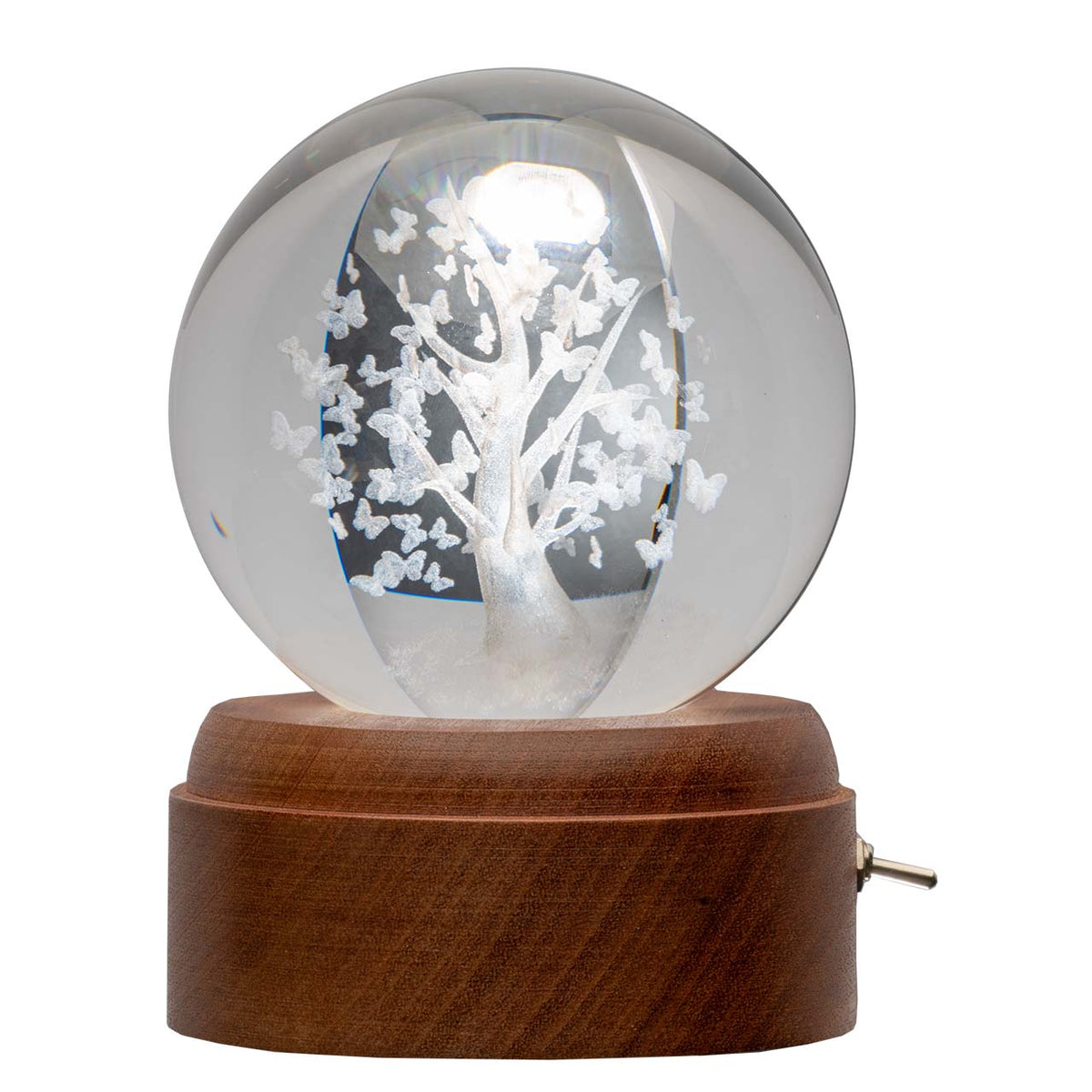 Bagutta Carillon Girevole con Sfera di Cristallo LED USB Albero con Farfalle 10 cm