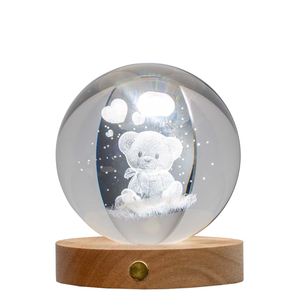 Bagutta Sfera di Cristallo LED USB Orsetto Diametro 10 cm Base in Legno