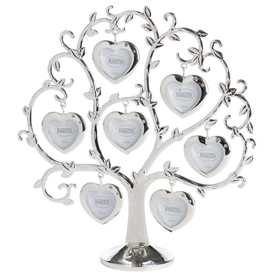 Bagutta Albero dei Ricordi Portafoto Argentato con 7 Cornici a Cuore 26x26 cm