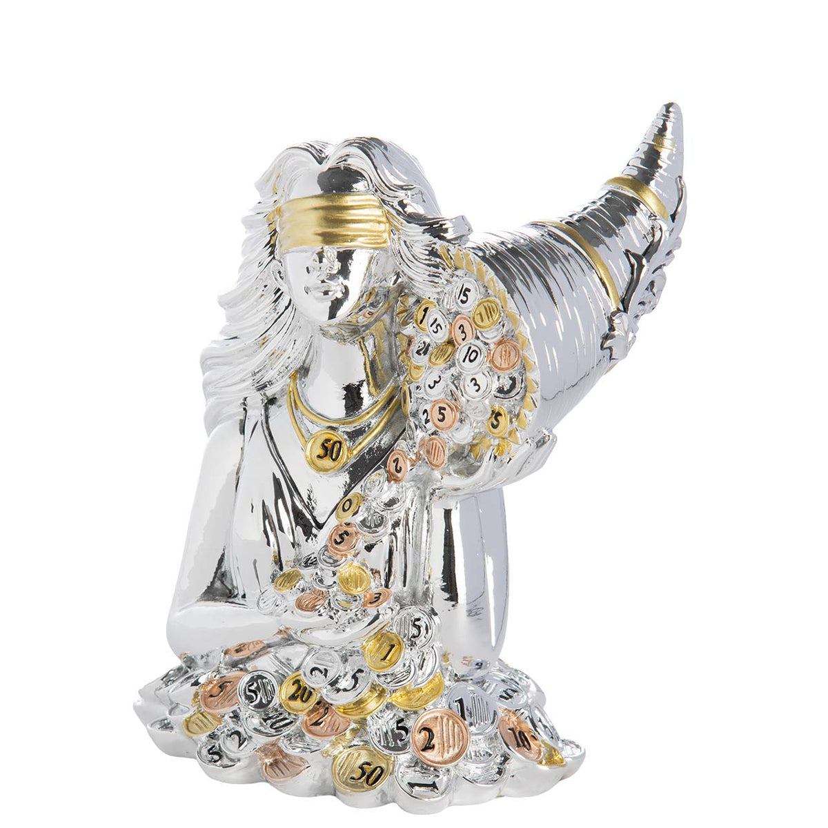 Bagutta Talismano Portafortuna Maxi Dea Bendata con Cascata di Monete 17 cm