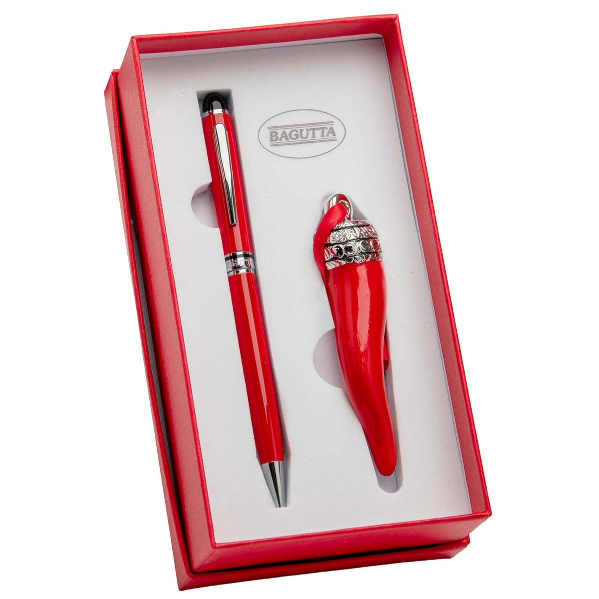 Bagutta Box Regalo con Penna Rossa e Talismano Cornino Rosso 9x17x5 cm