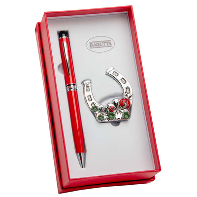 Bagutta Box Regalo con Penna Rossa e Ferro di Cavallo con Coccinella 9x17x5 cm