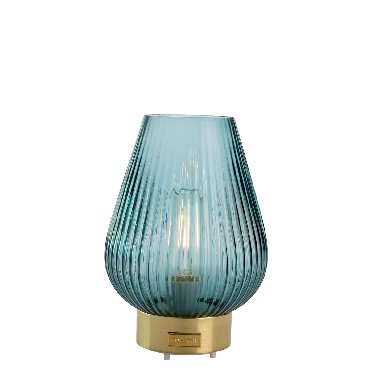 Bagutta Lampada LED in Vetro Rigato a Goccia Blu Ricaricabile USB 22 cm
