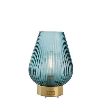 Bagutta Lampada LED in Vetro Rigato a Goccia Blu Ricaricabile USB 22 cm