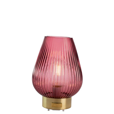 Bagutta Lampada LED in Vetro Rigato a Goccia Viola Ricaricabile USB 22 cm