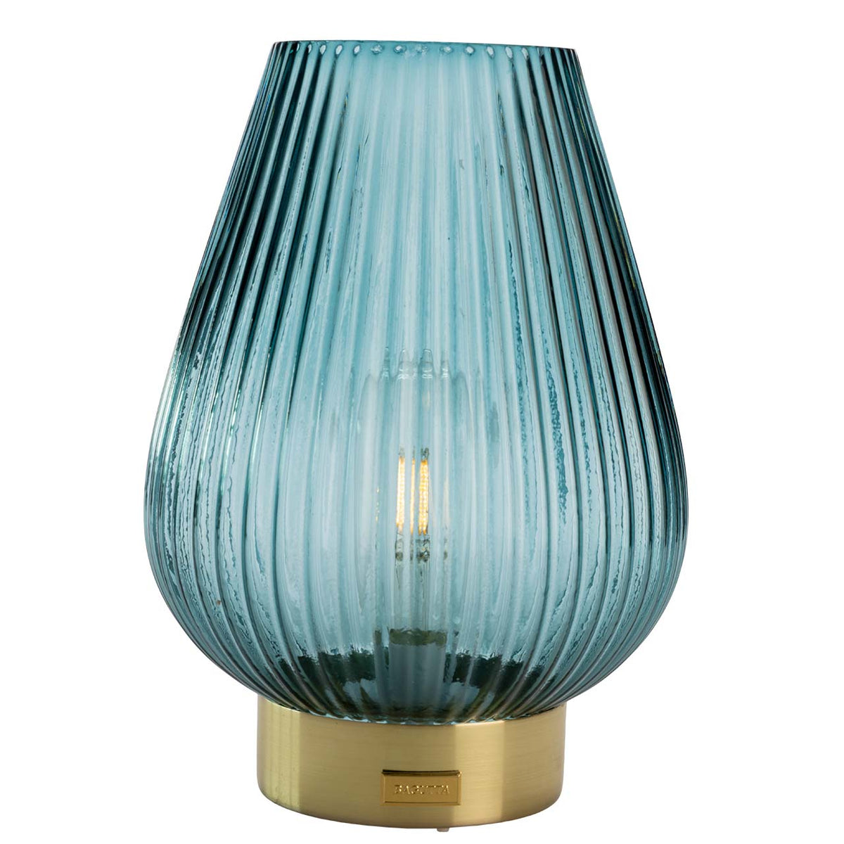 Bagutta Lampada LED in Vetro Rigato a Goccia Blu Ricaricabile USB 31 cm