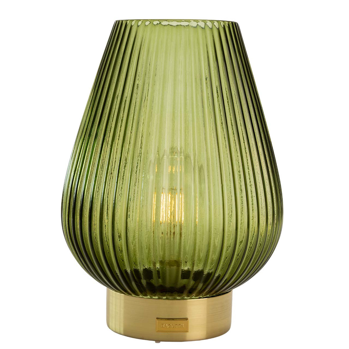 Bagutta Lampada LED in Vetro Rigato a Goccia Verde Ricaricabile USB 31 cm