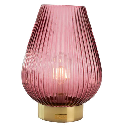 Bagutta Lampada LED in Vetro Rigato a Goccia Viola Ricaricabile USB 31 cm