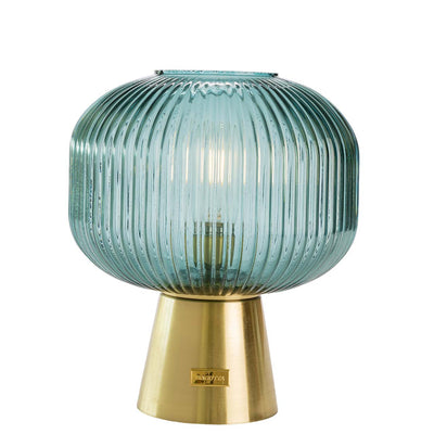Bagutta Lampada LED in Vetro Rigato Ogivale Blu Ricaricabile USB 21x27 cm