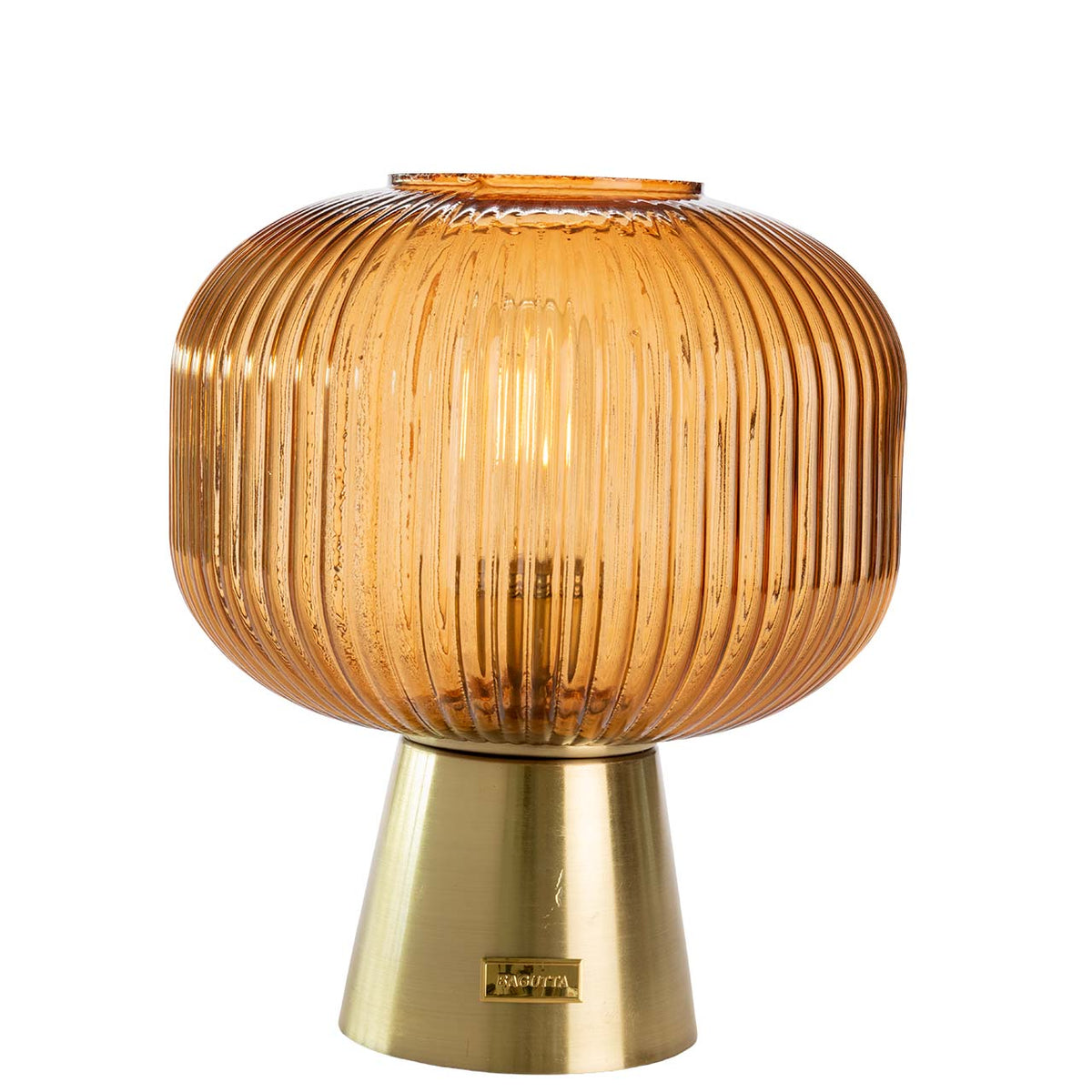 Bagutta Lampada LED in Vetro Rigato Ogivale Marrone Ricaricabile USB 21x27 cm