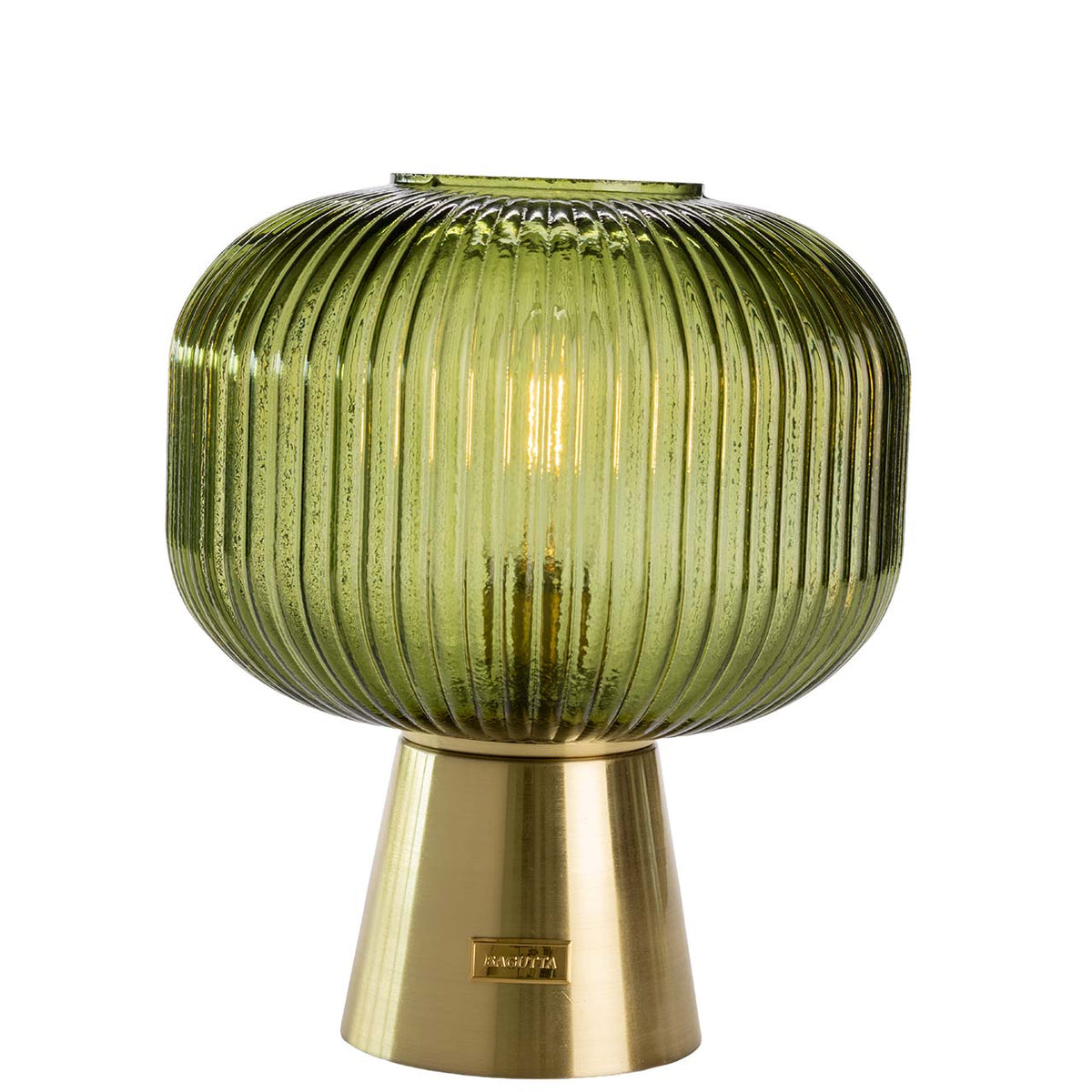 Bagutta Lampada LED in Vetro Rigato Ogivale Verde Ricaricabile USB 21x27 cm