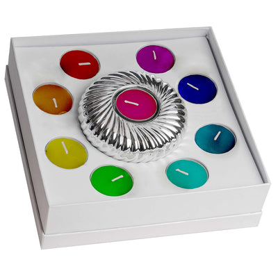 Bagutta Set Portacandela Argentato con 9 Tealight Profumate 20x20x6 cm