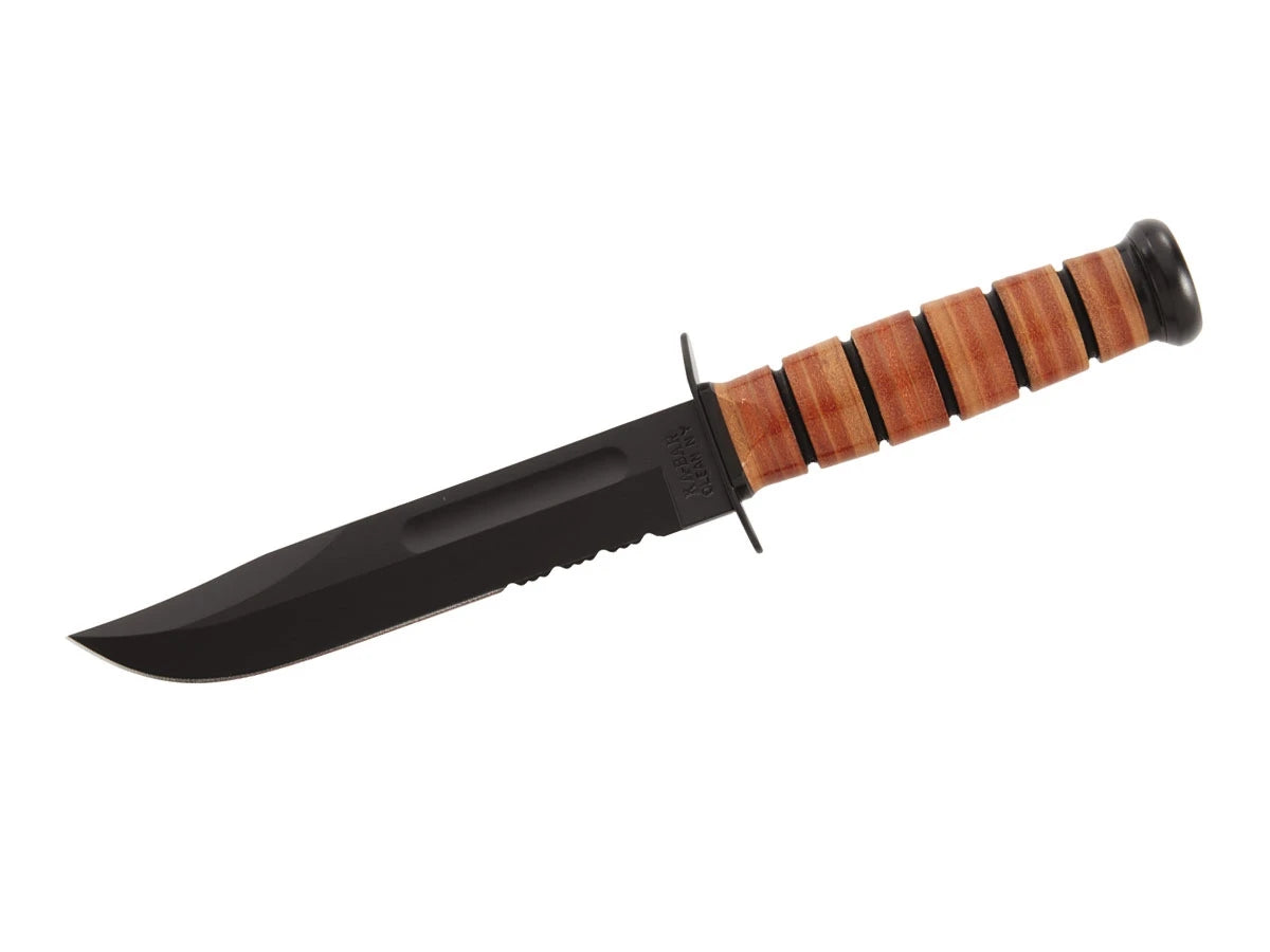 Ka-Bar US Army Fighting/Utility 1219 Combo lama 1095 Cro-Van 17,8 cm nera manico Kraton fodero cuoio - vista principale
