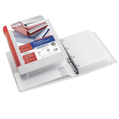 Raccoglitore personalizzabile Stelvio TI - 22 x 30 cm - 4 anelli a D 17 mm - dorso 3 cm - bianco - Sei Rota