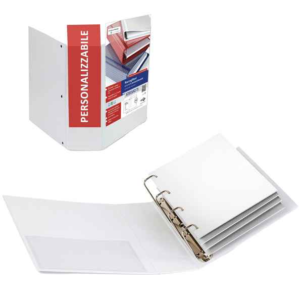 Raccoglitore personalizzabile Stelvio TI - 22 x 30 cm - 4 anelli a Q 65 mm - dorso 9 cm - bianco - Sei Rota