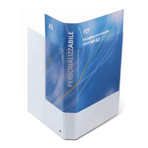 Raccoglitore personalizzabile Fly - 22 x 30 cm - 4 anelli a D 50 mm - dorso 7,5 cm - bianco - Sei Rota