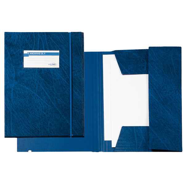 Cartella 3 lembi con elastico F - 25 x 35 cm - dorso 3 cm - Colpan - blu - Sei Rota