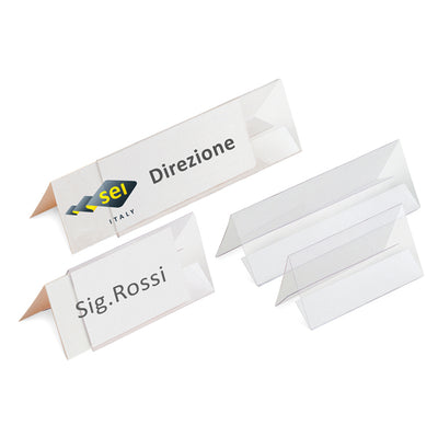 Portanome da tavolo Prisma - 10 x 5 cm - PVC trasparente - Sei Rota - conf. 10 pezzi