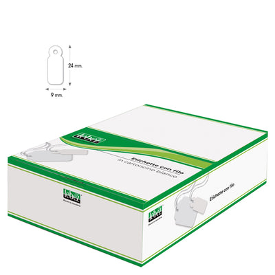 Etichette con filo A384 - 9 x 24 mm - bianco - Lebez - conf. 1000 pezzi