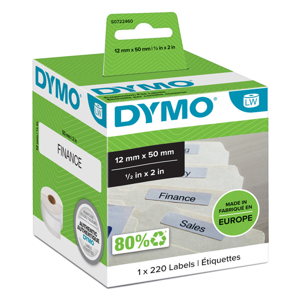 Rotolo 220 etichette LW 990170 - 12 x 50 mm - carta - cartelle sospese - bianco - Dymo