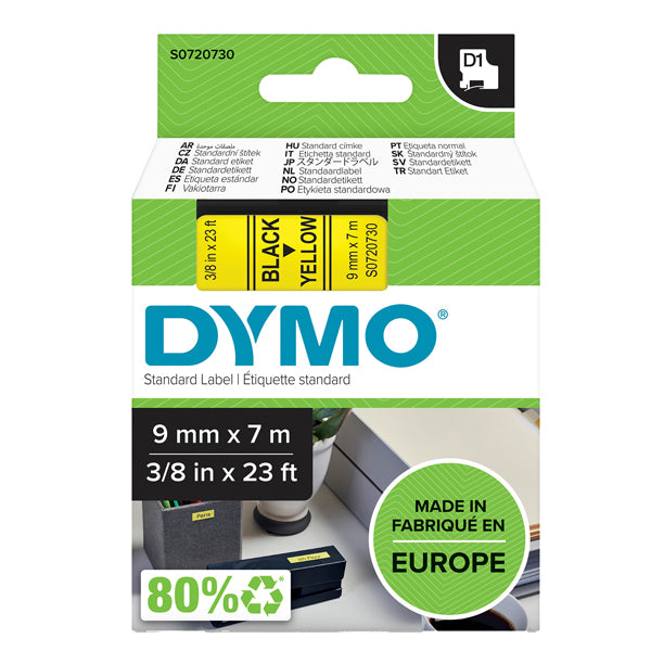 Nastro D1 standard 409180 - 9 mm x 7 mt - PL - nero/giallo - Dymo