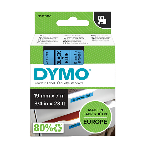 Nastro D1 standard 458060 - 19 mm x 7 mt - PL - nero/blu - Dymo