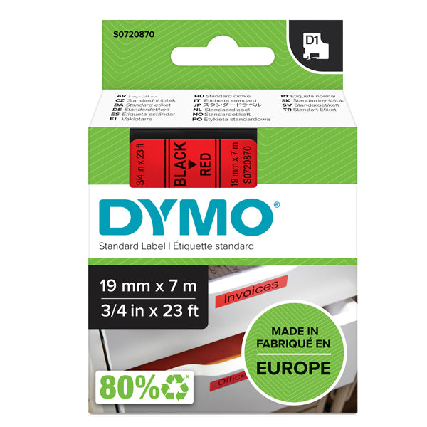 Nastro D1 standard 458070 - 19 mm x 7 mt - PL - nero/rosso - Dymo