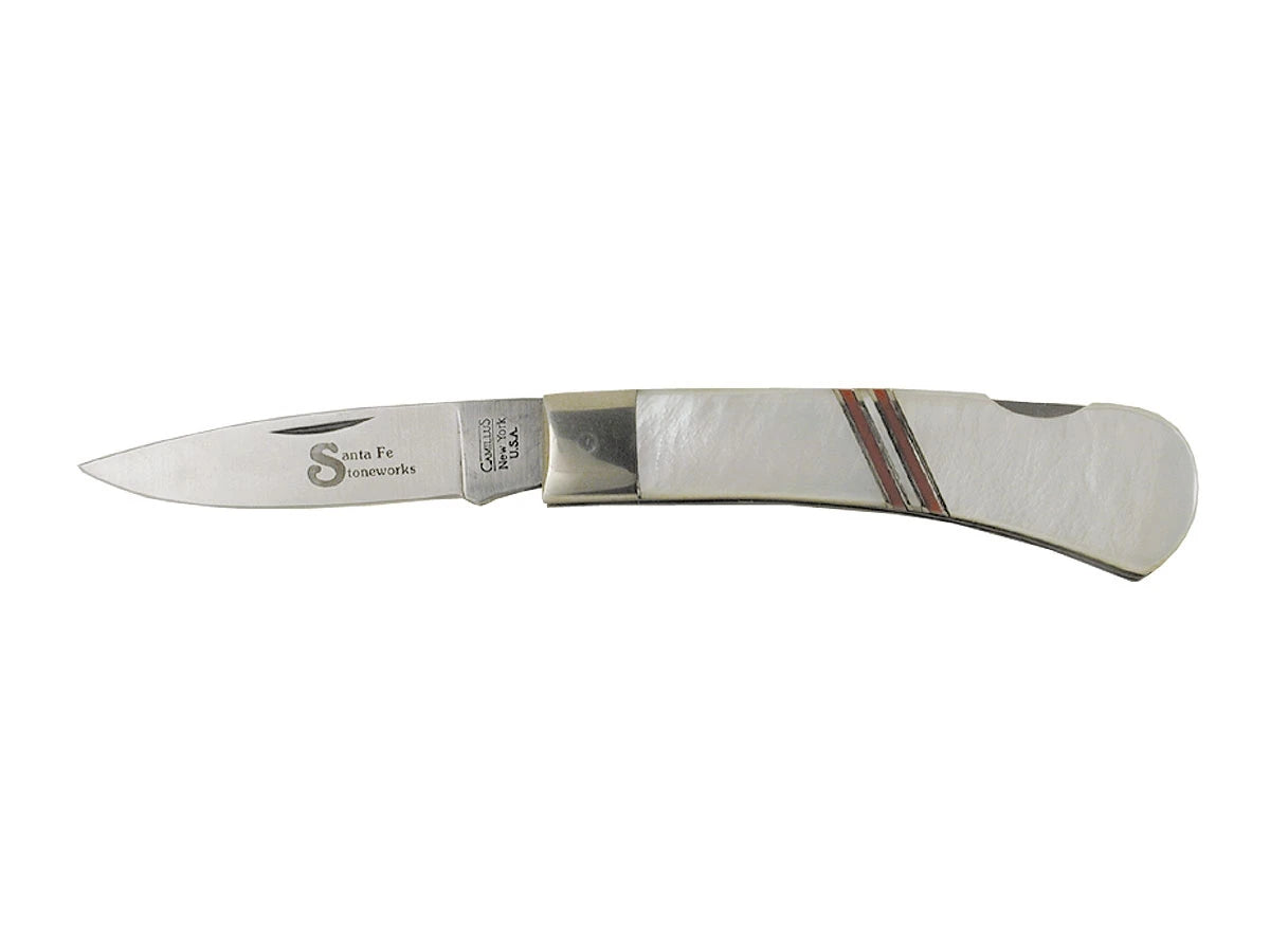 Santa Fe Stoneworks Lockback Knife JS880 filo piano manico mosaico pietre una guancetta lunghezza totale 16 cm