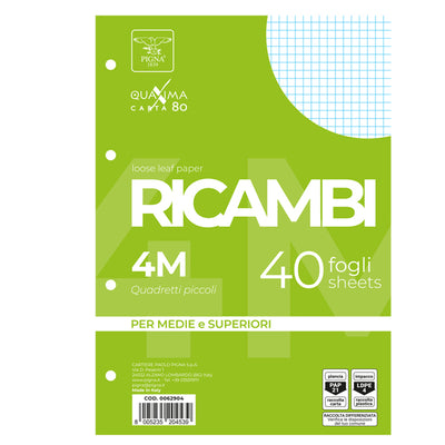 Ricambi forati Quaxima - A4 - 4 mm - 80 gr - Pigna - conf. 40 pezzi